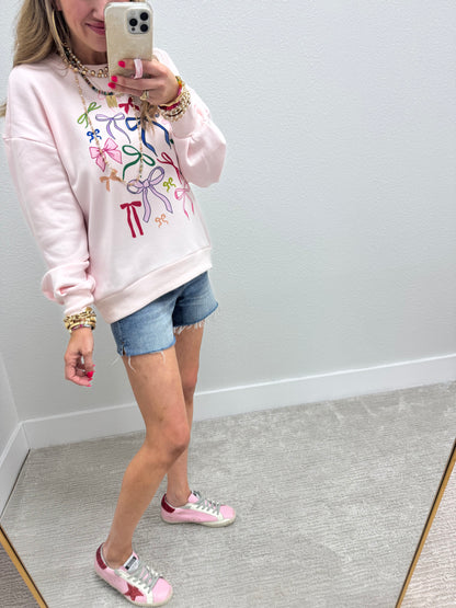 Scuba Material Bow Print Pullover