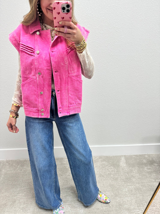 Pink Denim Vest