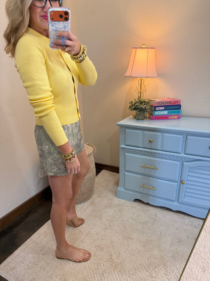 Pale Yellow Ribbed Button-up Cardigan