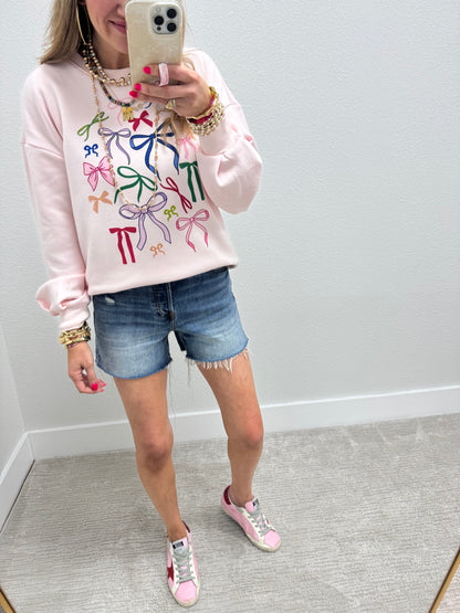 Scuba Material Bow Print Pullover