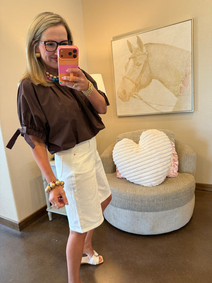 Espresso Tie Sleeve Bubble Top