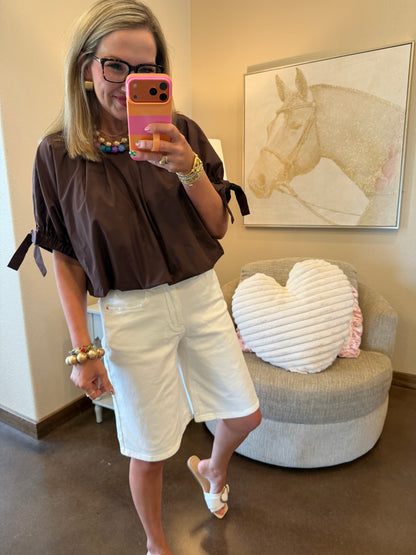 Espresso Tie Sleeve Bubble Top