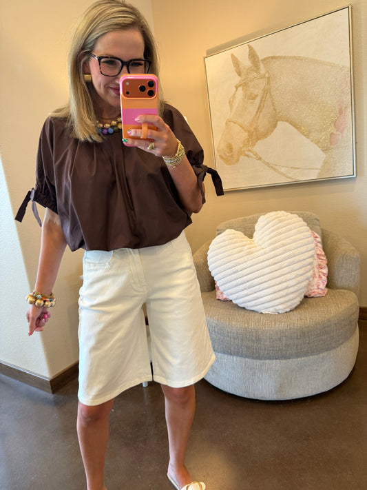 Espresso Tie Sleeve Bubble Top