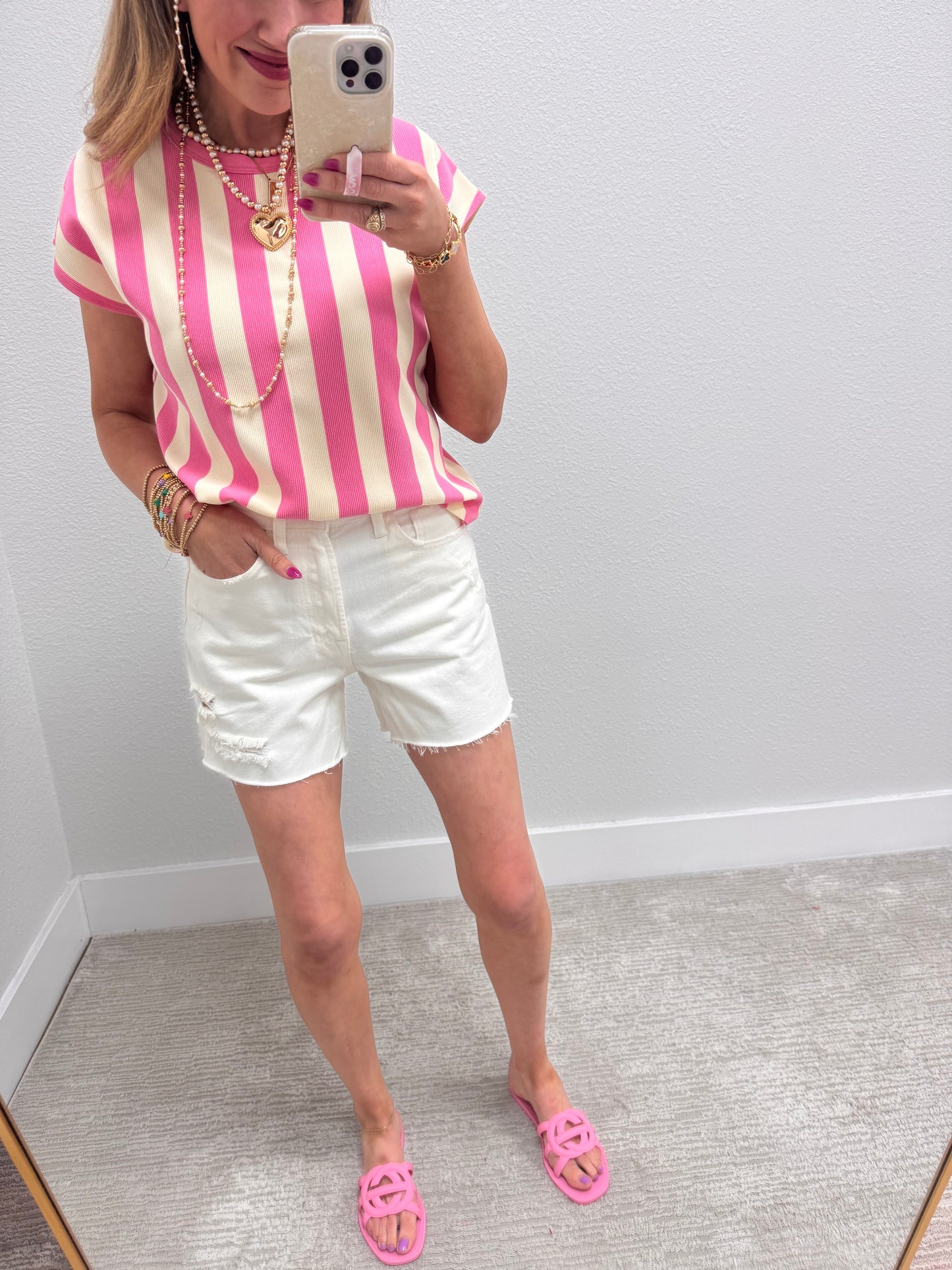 Pink and Cream Striped Sleeveless Top