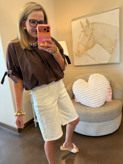 Espresso Tie Sleeve Bubble Top