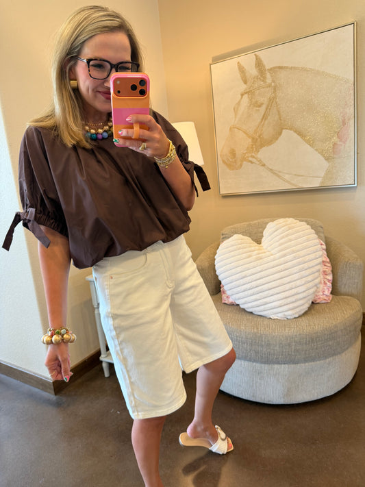 Espresso Tie Sleeve Bubble Top