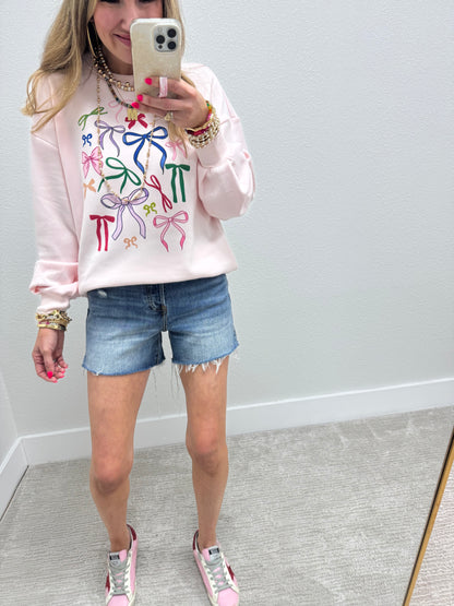 Scuba Material Bow Print Pullover