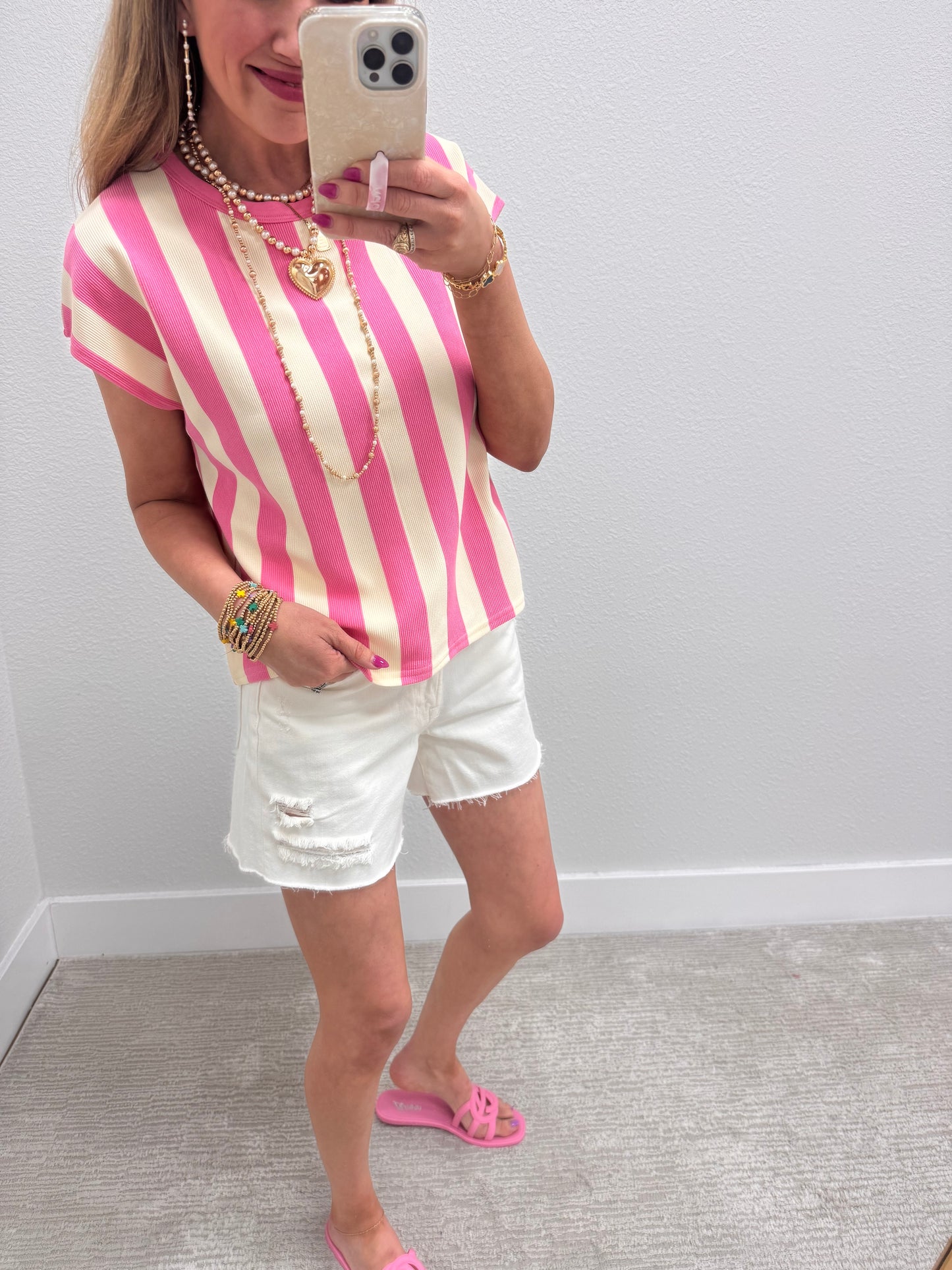 Pink and Cream Striped Sleeveless Top