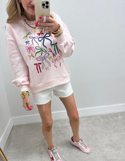 Scuba Material Bow Print Pullover
