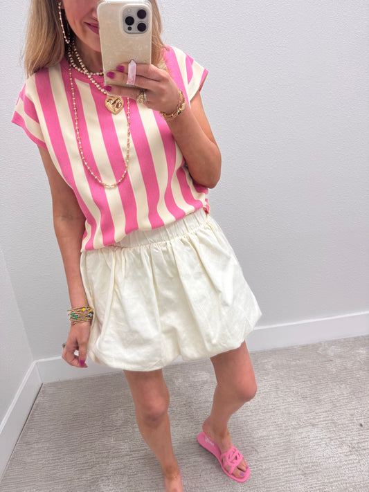 Pink and Cream Striped Sleeveless Top