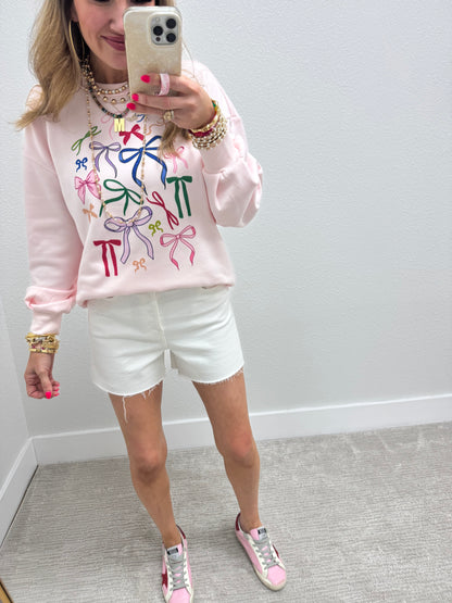 Scuba Material Bow Print Pullover