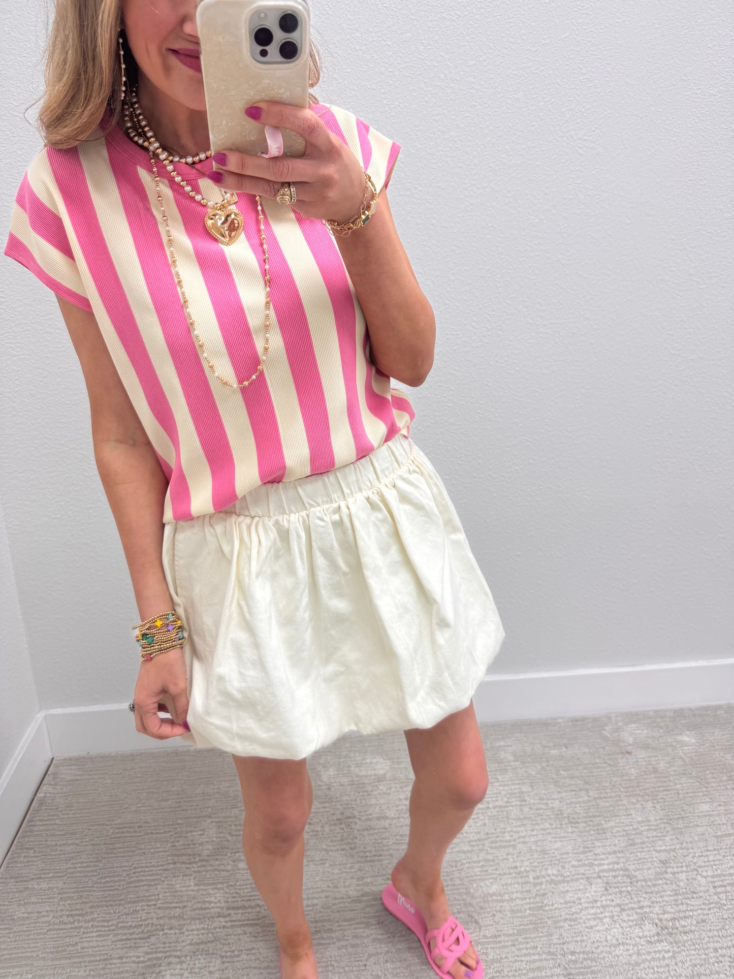 Pink and Cream Striped Sleeveless Top