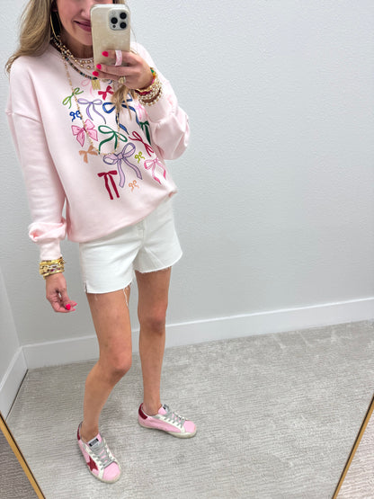 Scuba Material Bow Print Pullover