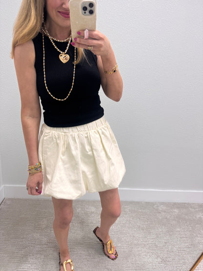 Cream Denim Bubble Skirt