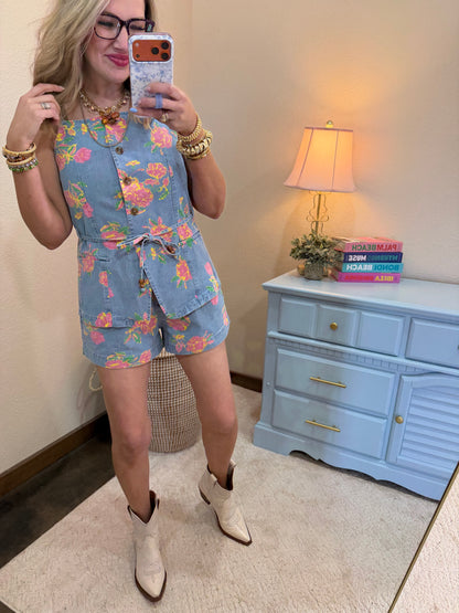 Floral Print Sleeveless Set