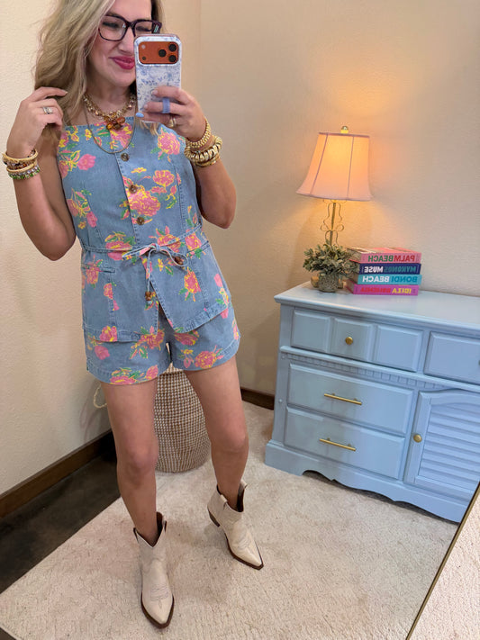 Floral Print Sleeveless Set