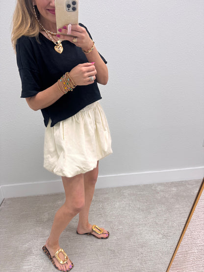 Cream Denim Bubble Skirt