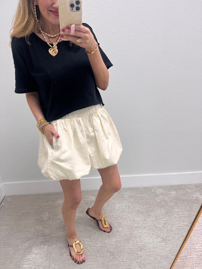 Cream Denim Bubble Skirt