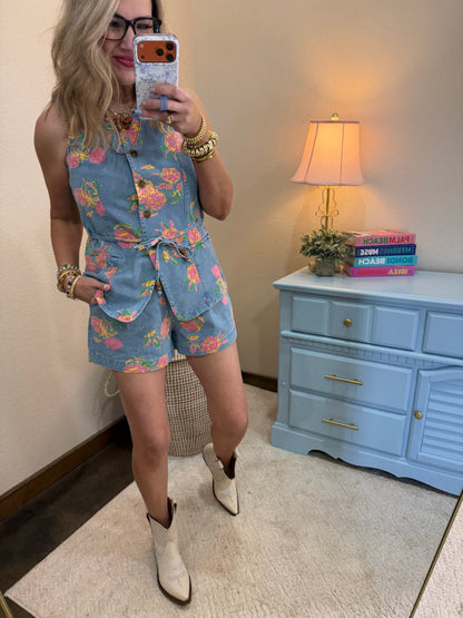Floral Print Sleeveless Set