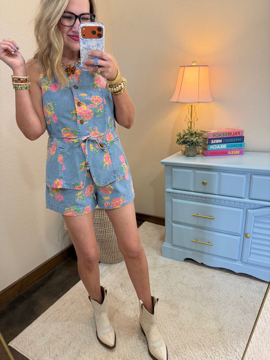 Floral Print Sleeveless Set