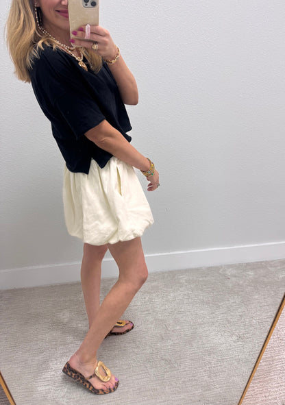 Cream Denim Bubble Skirt