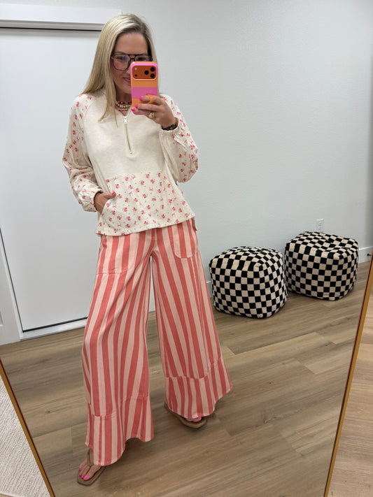 Pink & Coral Wide Leg Stripe Pants