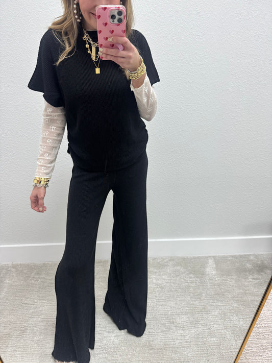 Black Mock Neck Sweater Two Piece Set FS