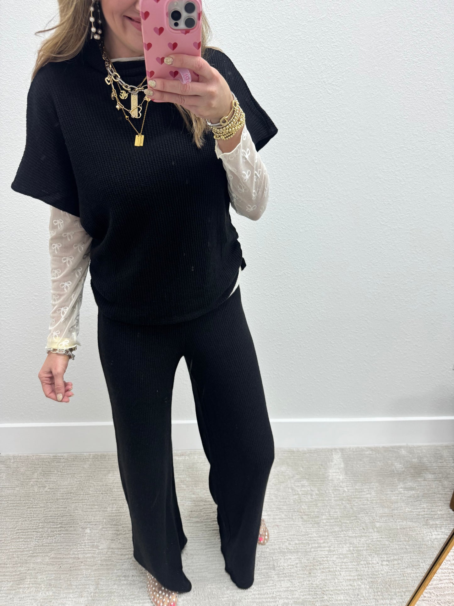 Black Mock Neck Sweater Two Piece Set FS