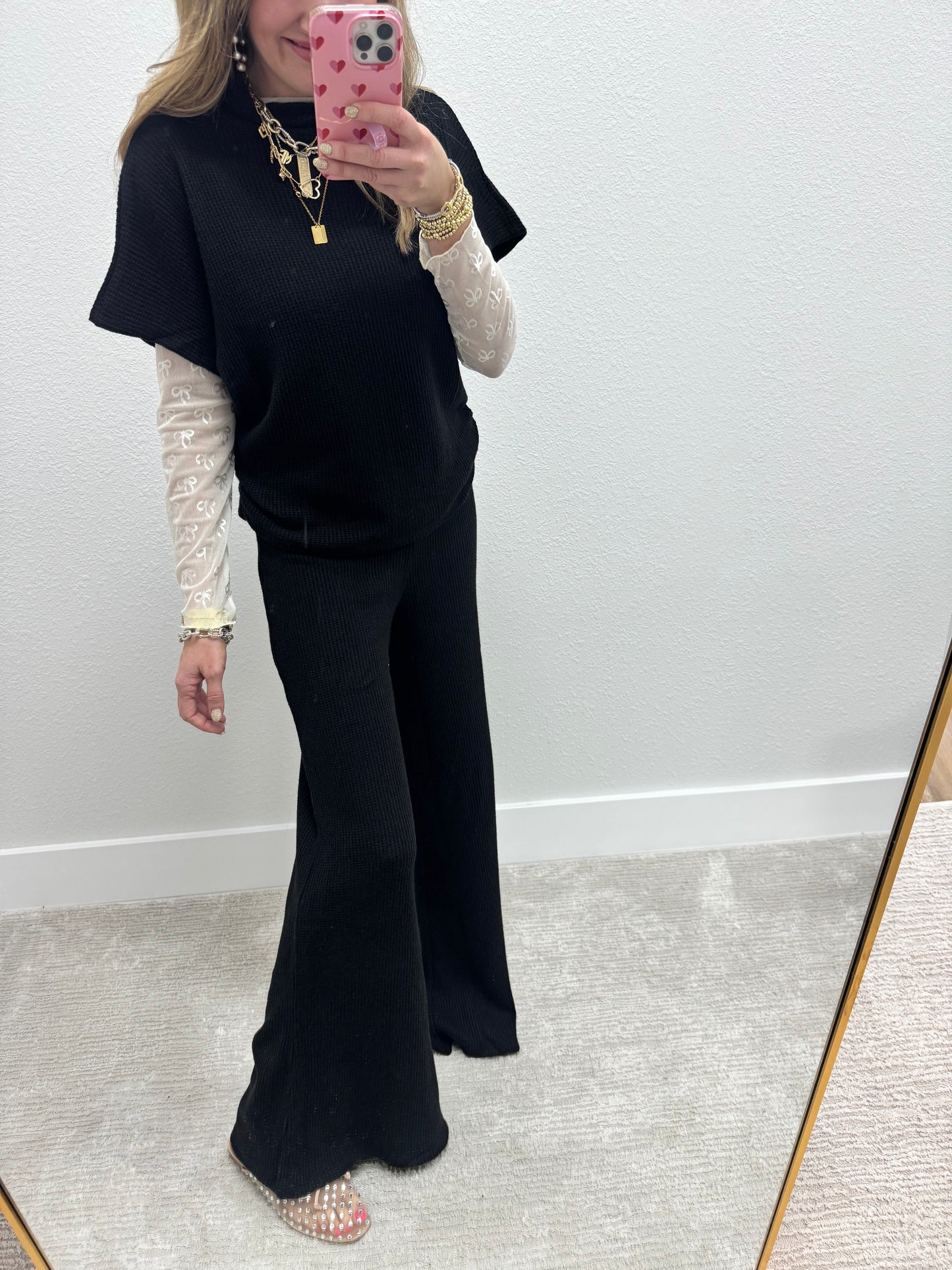 Black Mock Neck Sweater Two Piece Set FS
