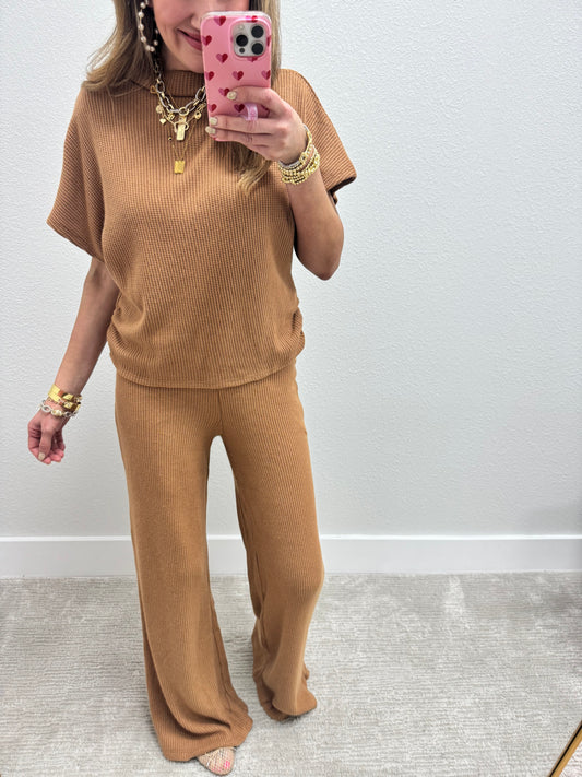 Camel Mock Neck Sweater Two Piece Set FS