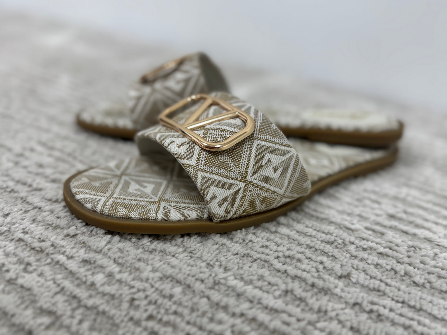 Tan and White V Sandal