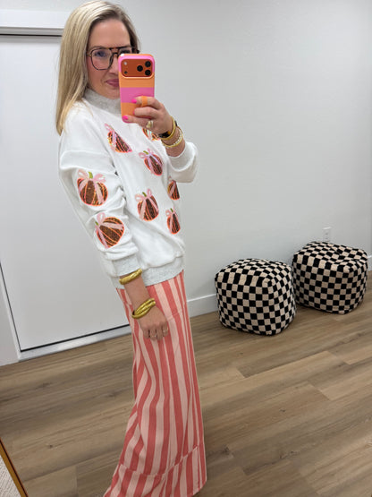 CJ Sequin Bow Pumpkin Halloween Mock Neck Sweatshirt