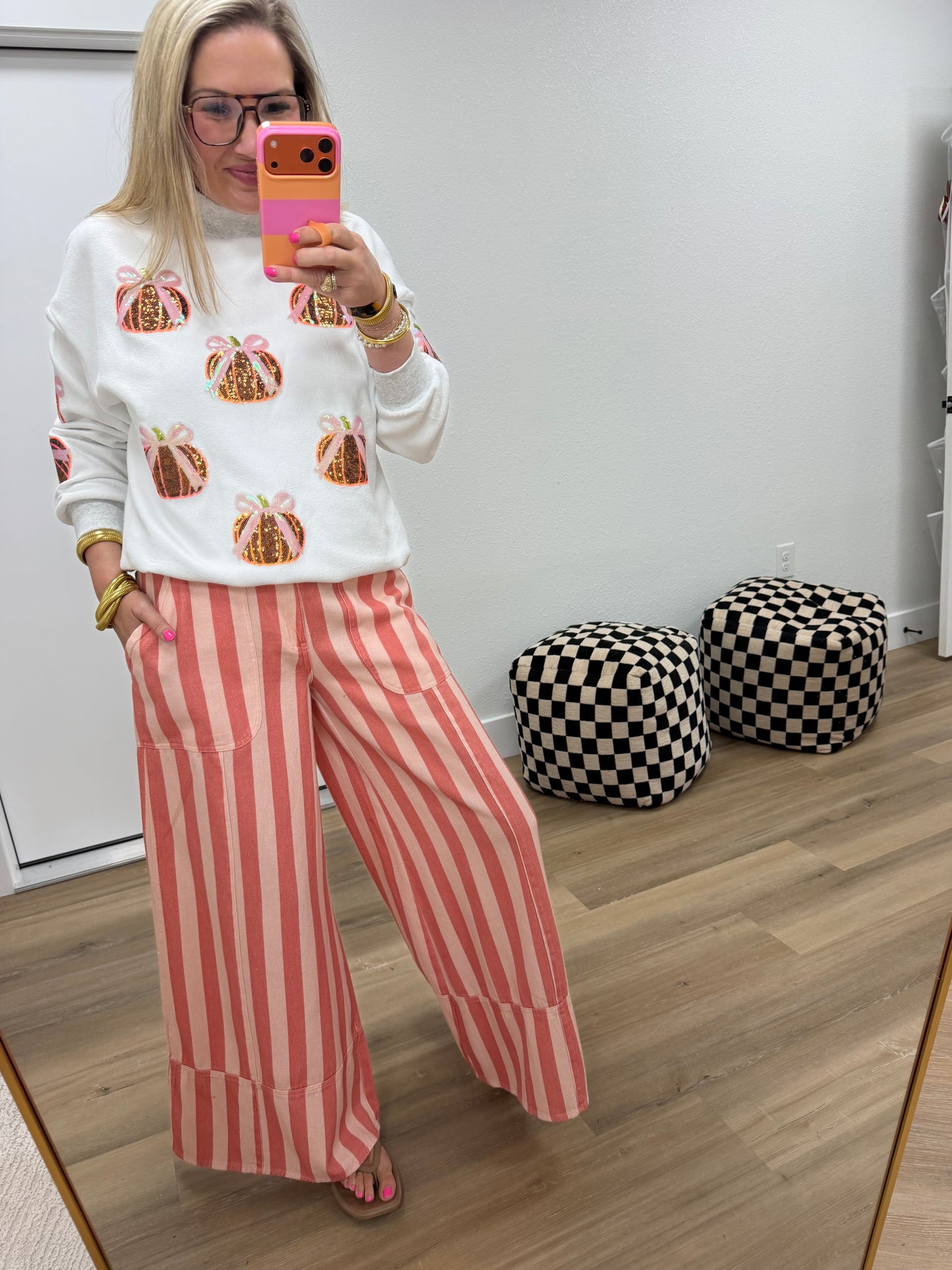 Pink & Coral Wide Leg Stripe Pants