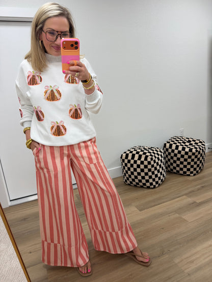CJ Sequin Bow Pumpkin Halloween Mock Neck Sweatshirt