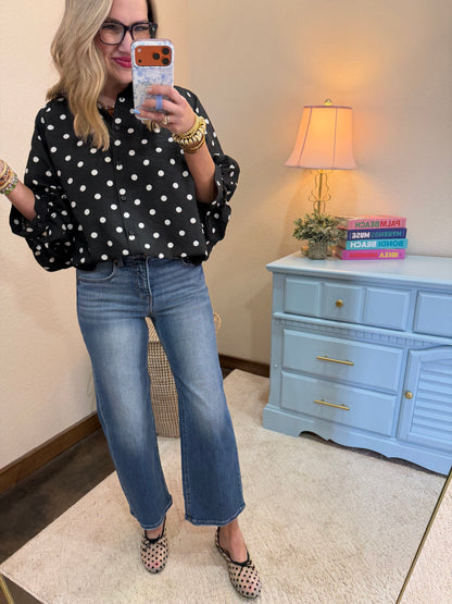 Risen Tummy Control Stretch Waist Band Crop Wide Leg Jeans FS