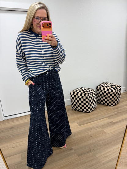 Navy Polka Dot Wide Leg Pants