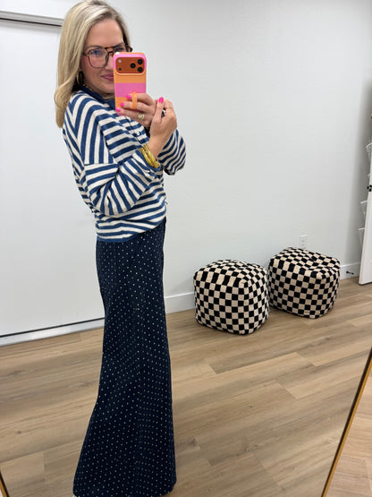 Navy Polka Dot Wide Leg Pants
