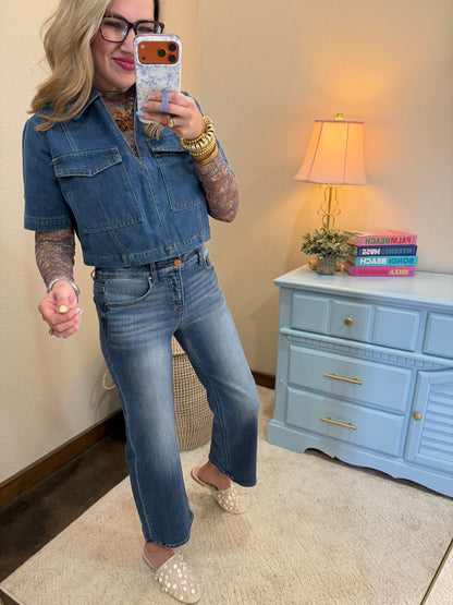 Denim V-neck Cropped Top