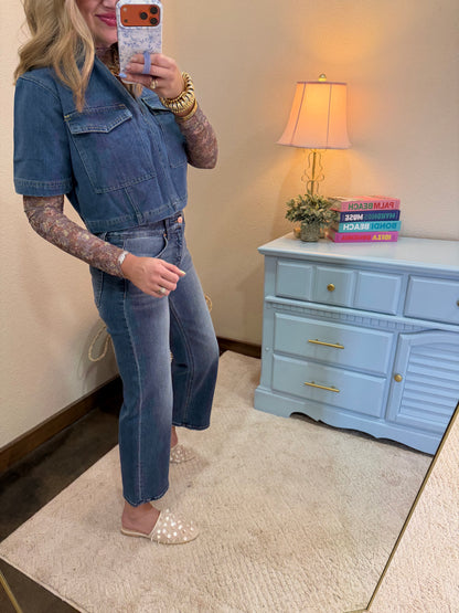 Denim V-neck Cropped Top