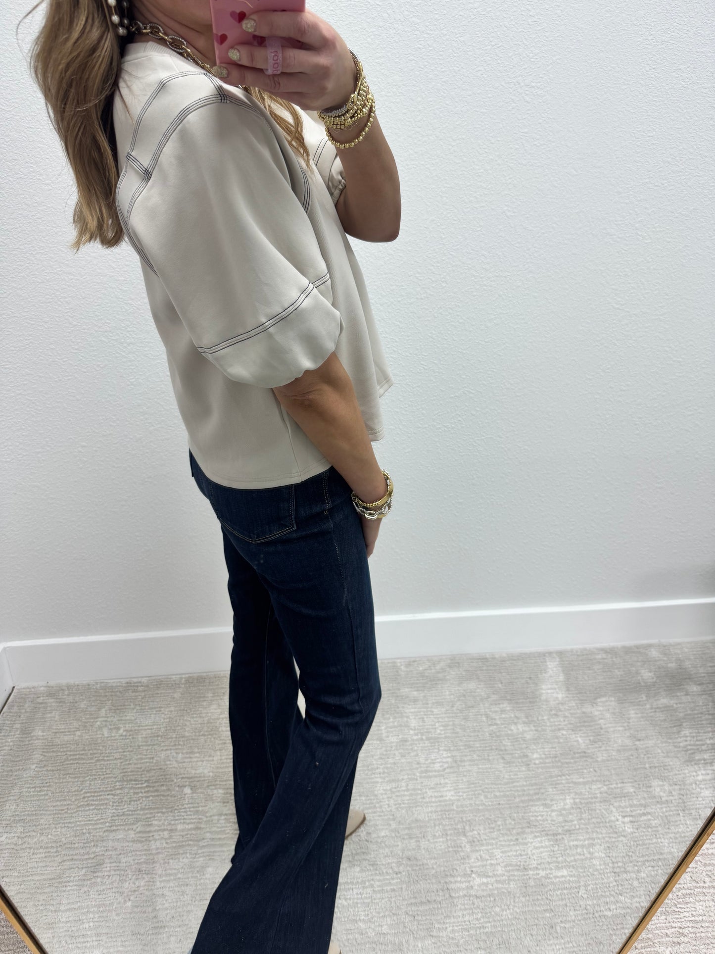 Cream Stitched Sleeve Top