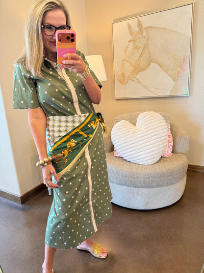 Olive Polka Dot Button Down Dress