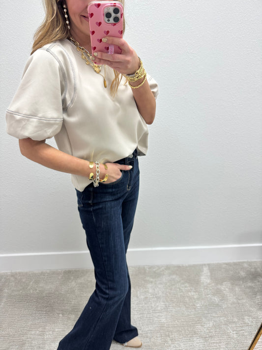 Cream Stitched Sleeve Top
