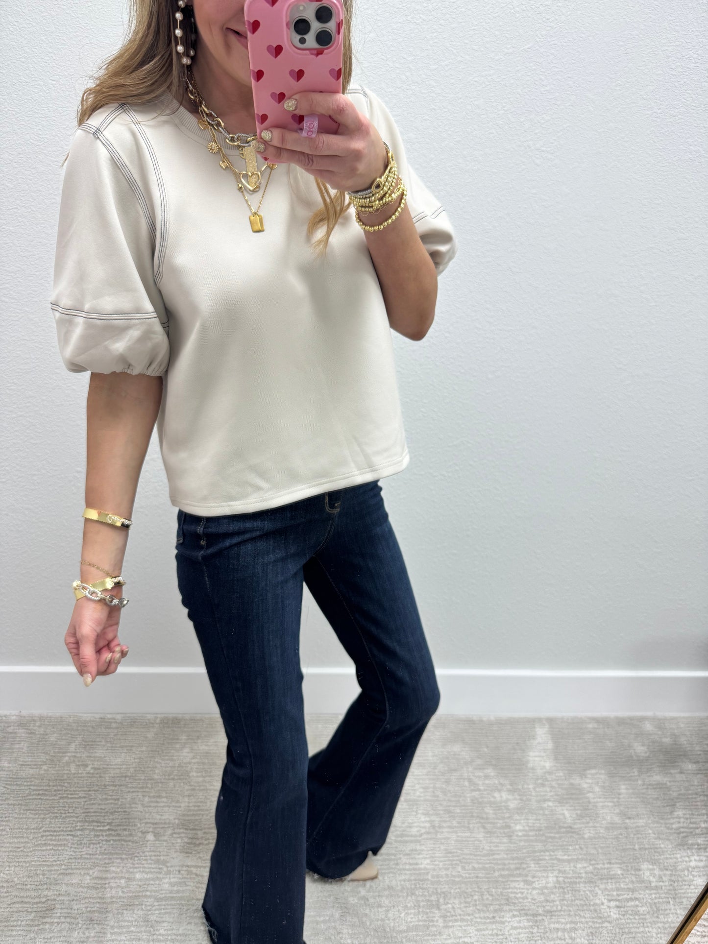 Cream Stitched Sleeve Top