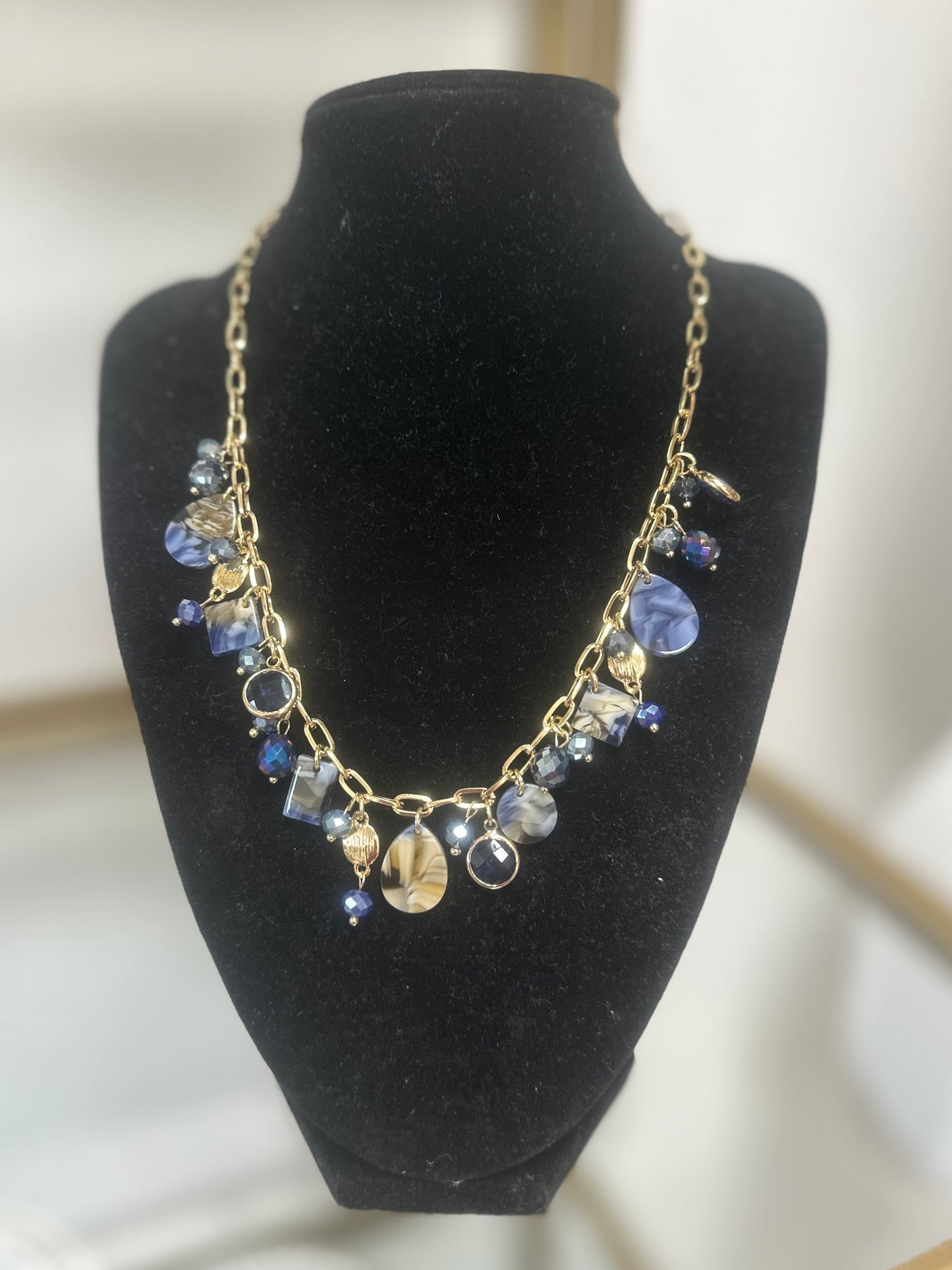Blue Dangle Bead Necklace