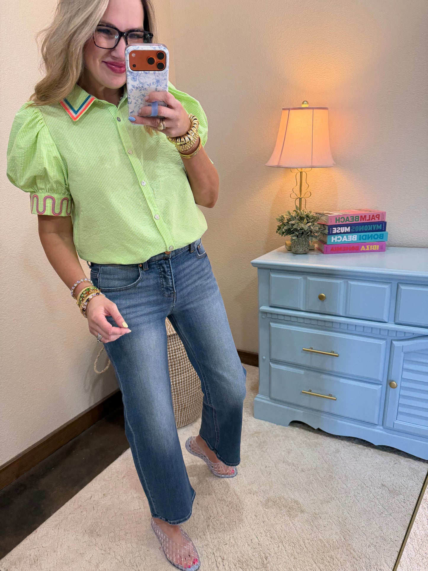 Risen Tummy Control Stretch Waist Band Crop Wide Leg Jeans FS