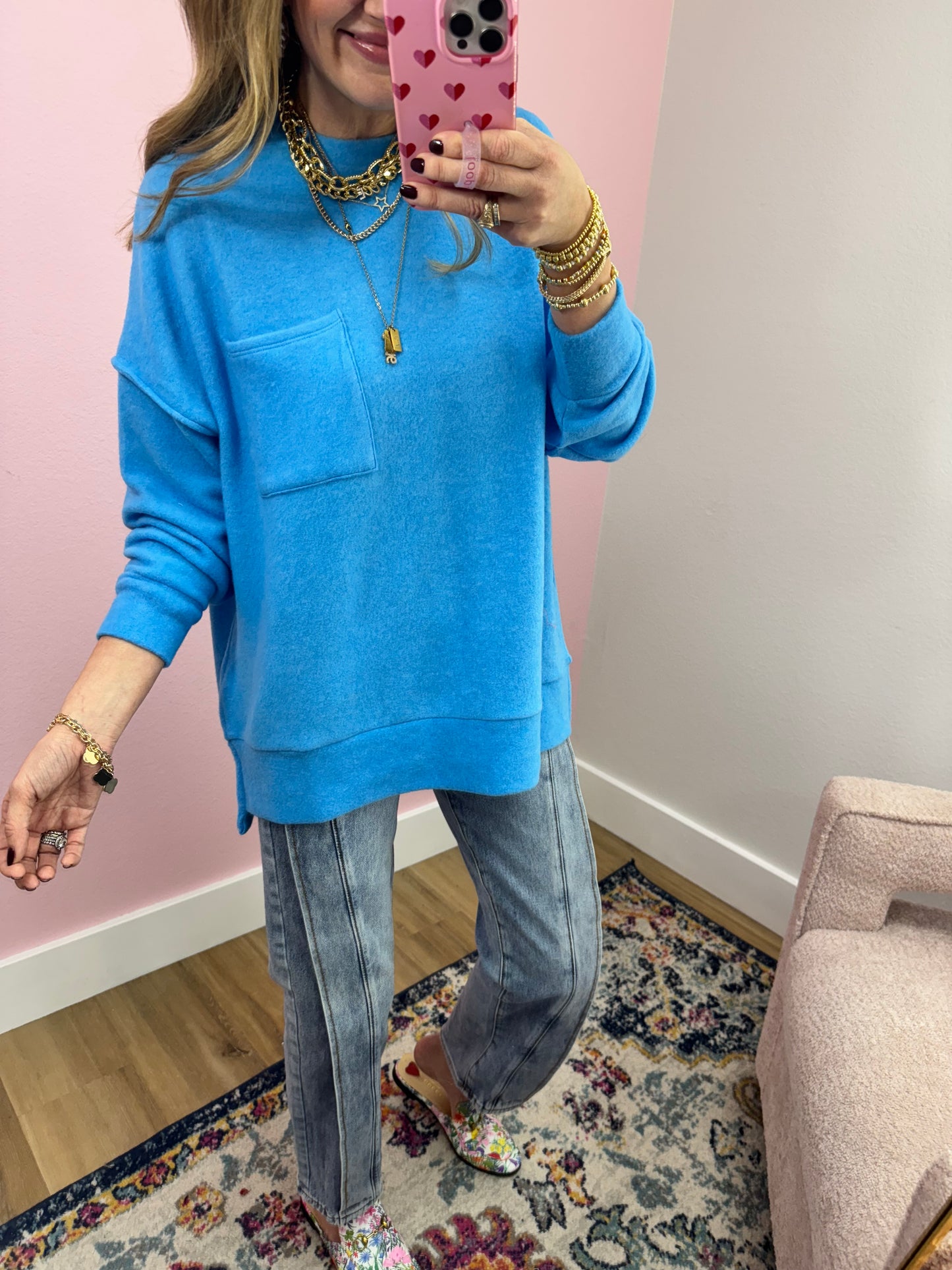 Medium High Rise Straight Fold Seam Jeans FS