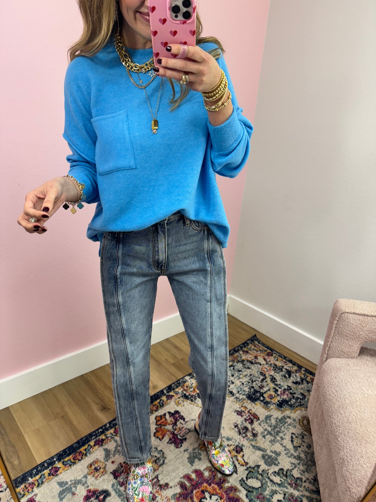 Medium High Rise Straight Fold Seam Jeans FS