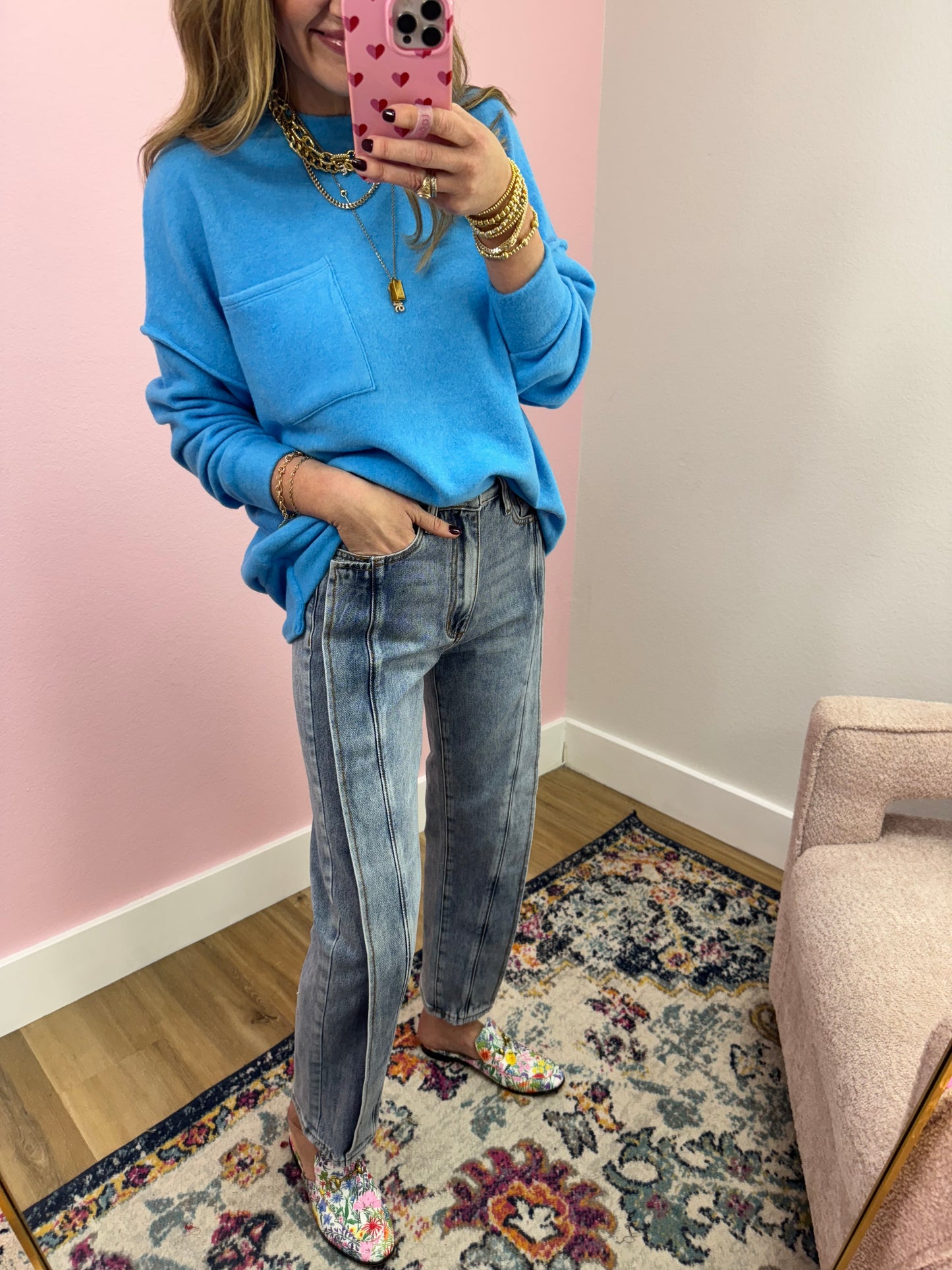 Medium High Rise Straight Fold Seam Jeans FS