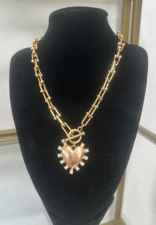 Antique Style Pearl Lined Heart Necklace