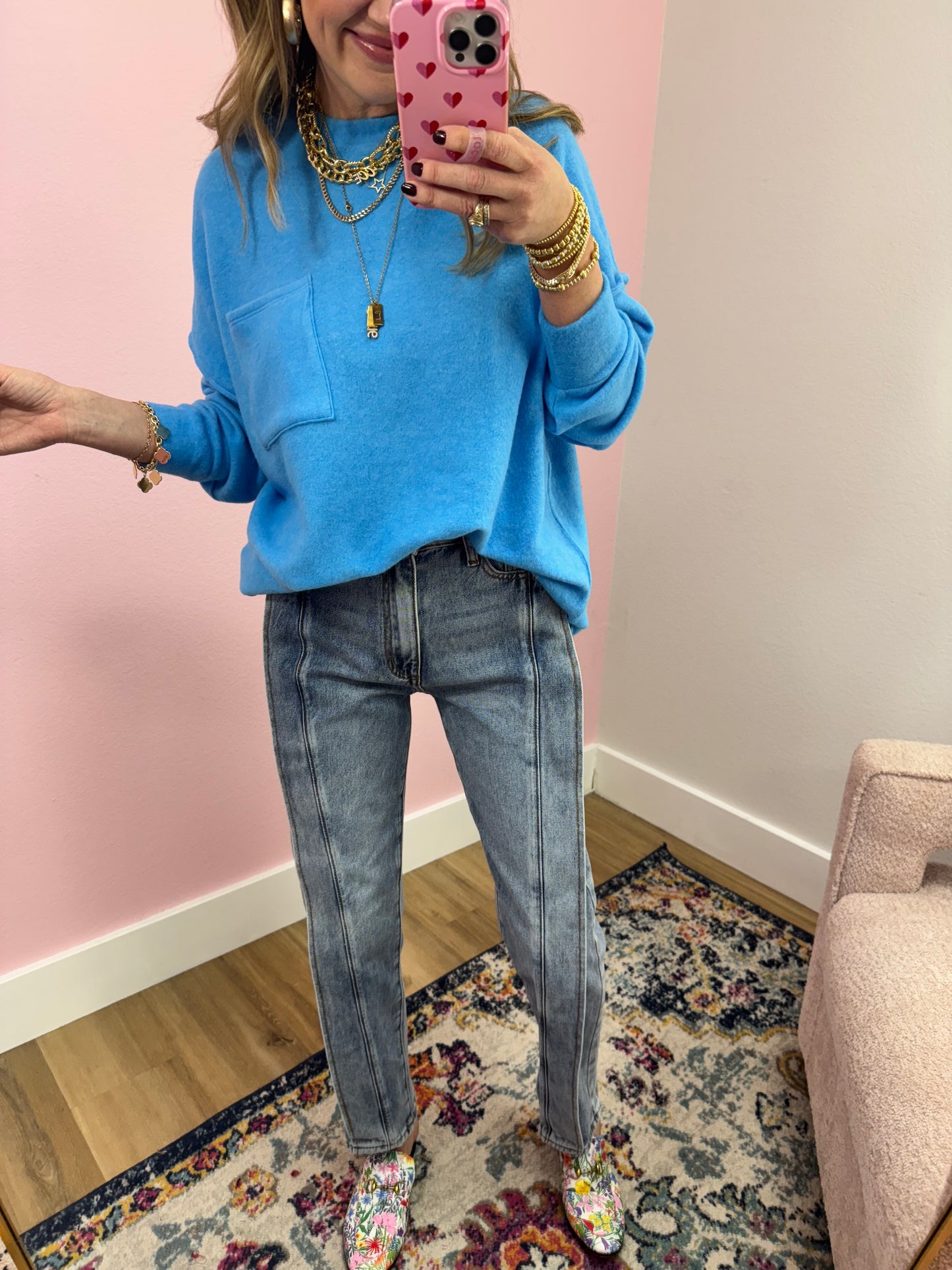Medium High Rise Straight Fold Seam Jeans FS